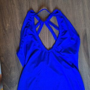 ❤️Dress Size: Large Blue (Royal Blue) BodyCon Stretchy Strapy Low Neck & Back 💙